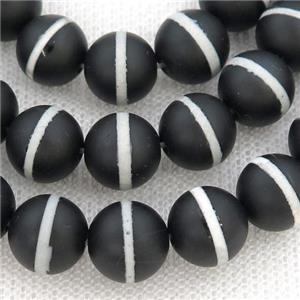 black matte Tibetan Agate beads, round, approx 10mm dia