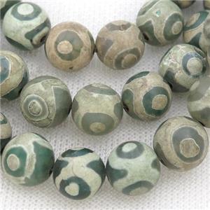 matte Tibetan Agate beads, green, eye, approx 12mm dia