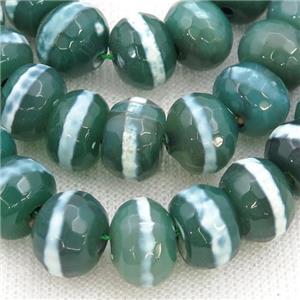 green Tibetan Style Agate Beads, faceted rondelle, approx 10x14mm