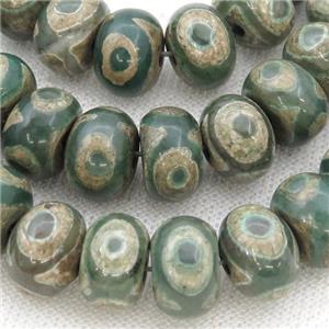 green Tibetan Agate Beads, rondelle, eye, approx 10x14mm