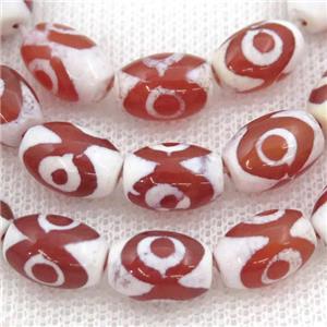red Tibetan Agate rice beads, eye, approx 8-12mm, 30pcs per st
