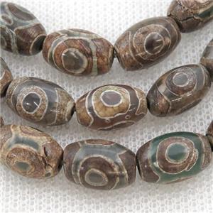 green Tibetan Agate rice beads, eye, approx 8-12mm, 30pcs per st