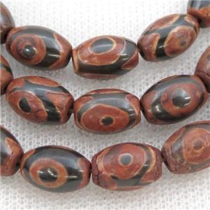 Tibetan Agate rice beads, red evil eye, approx 8-12mm, 30pcs per st