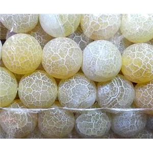 Frosted Crackle Agate Stone Beads, round, lt.yellow, 6mm dia, approx 66pcs per st