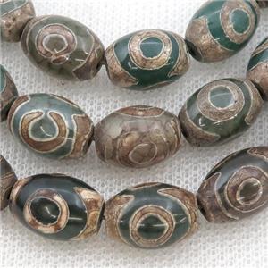 green Tibetan Agate barrel beads, eye, approx 10-14mm, 24pcs per st