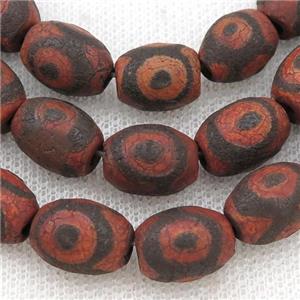 rough Tibetan Agate barrel beads, red evil eye, approx 10-14mm, 24pcs per st