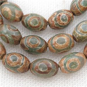 green Tibetan Agate rice beads, eye, approx 10-14mm, 24pcs per st
