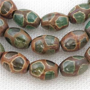 green Tibetan Agate rice beads, barrel, football, approx 10-14mm, 24pcs per st