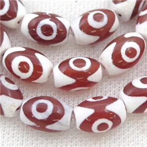 red Tibetan Agate rice beads, eye, approx 10-14mm, 24pcs per st