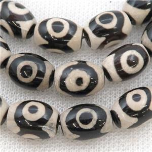 white black Tibetan Agate rice beads, eye, approx 10-14mm, 24pcs per st