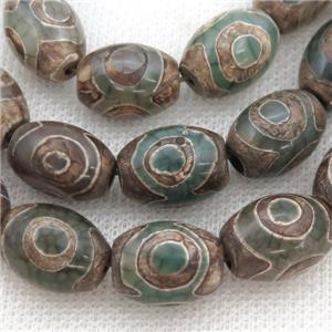 green Tibetan Agate barrel beads, eye, approx 12-16mm, 23pcs per st