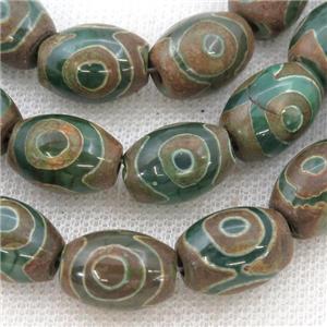 green Tibetan Agate barrel beads, eye, approx 12-16mm, 23pcs per st