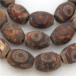 Tibetan Agate barrel beads, eye, approx 12-16mm, 23pcs per st