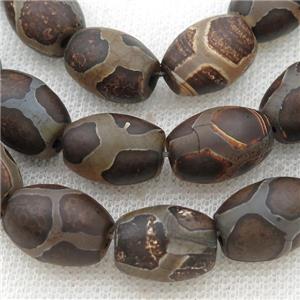 Tibetan Agate barrel beads, turtleback, approx 12-16mm, 23pcs per st