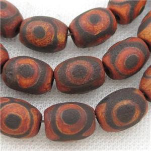 red rough Tibetan Agate barrel beads, eye, approx 12-16mm, 23pcs per st