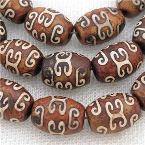Tibetan Agate barrel Beads, approx 12-16mm, 23pcs per st
