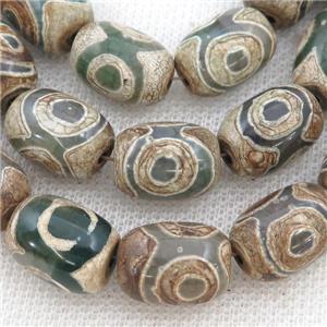 green Tibetan Agate barrel Beads, evil eye, approx 12-16mm, 23pcs per st