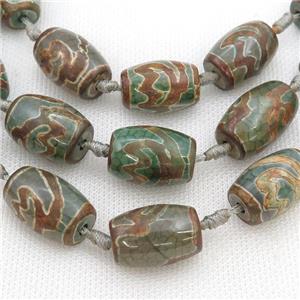green Tibetan Agate barrel beads, approx 15-22mm