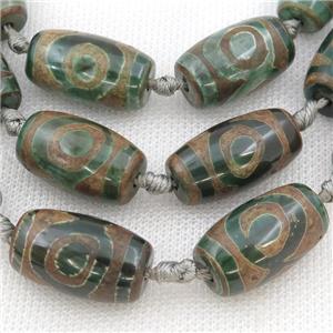 green Tibetan Agate barrel beads, evil eye, approx 15-22mm
