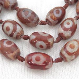red Tibetan Agate barrel beads, eye, approx 15-22mm