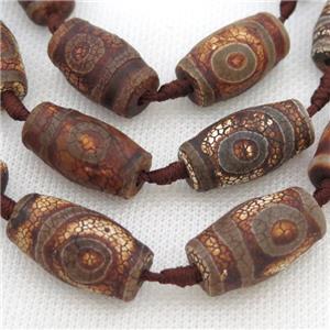 brown Tibetan Agate barrel beads, eye, approx 14-23mm