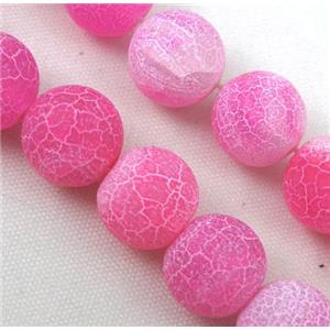 round Crackle Agate Stone beads, frosted, pink, 12mm dia, approx 33pcs per st