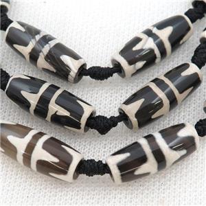 black white Tibetan Dzi Agate rice beads, approx 10-24mm