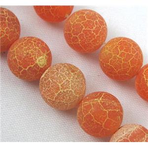 round orange frosted Crackle Agate beads, 12mm dia, approx 33pcs per st