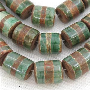 green Tibetan Agate column beads, approx 15-18mm
