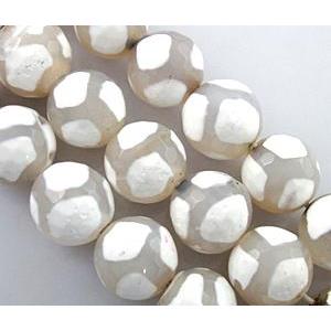 tibetan style Agate beads, faceted round, 12mm dia, approx 31pcs per st