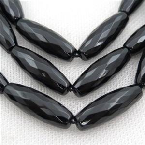 Black Onyx Agate Beads, Faceted Rice, approx 13x18mm