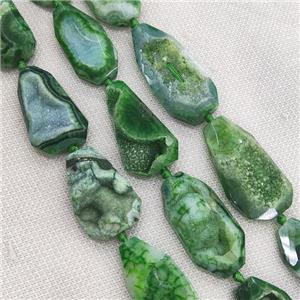 green Agate Geode Druzy Beads, freeform, approx 10-35mm