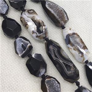 black Agate Geode Druzy Beads, freeform, approx 10-35mm
