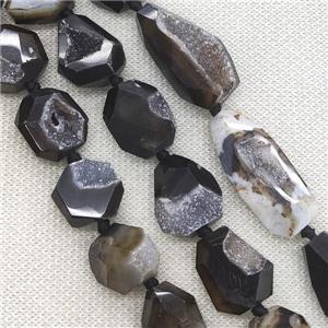 black Agate Geode Druzy Beads, freeform, approx 15-30mm