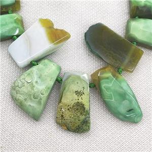 green Agate trapeziform Beads, graduated, approx 12-24mm, 40mm