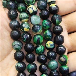 faceted round black Agate Beads, green dye, approx 10mm dia
