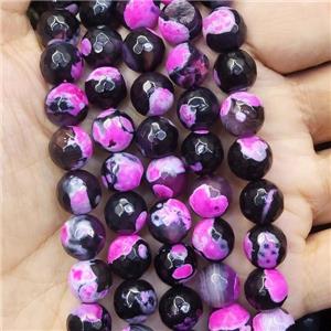 faceted round black Agate Beads, hotpink dye, approx 10mm dia