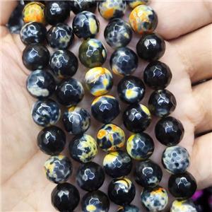 faceted round black Agate Beads, yellow dye, approx 10mm dia