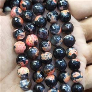 faceted round black Agate Beads, orange dye, approx 10mm dia