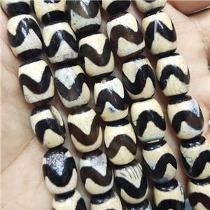 tibetan Dzi Agate barrel beads, wave, approx 10-14mm, 28pcs per st