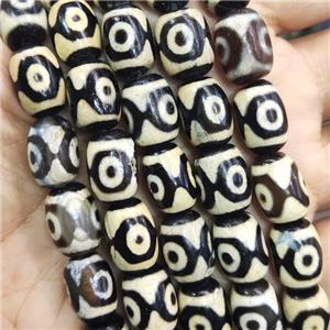 tibetan Dzi Agate barrel beads, eye, approx 10-14mm, 28pcs per st
