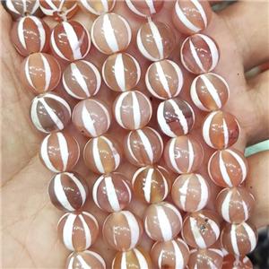 natural tibetan Agate beads, round, pumpkin, approx 10mm, 37pcs per st
