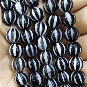 black tibetan Agate beads, round, pumpkin, approx 10mm dia