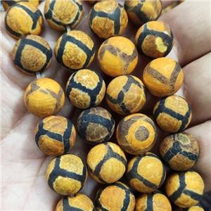 round Tibetan Agate beads, yellow, football, approx 12mm dia