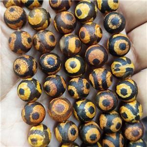 round Tibetan Agate beads, yellow, evil eye, approx 12mm dia