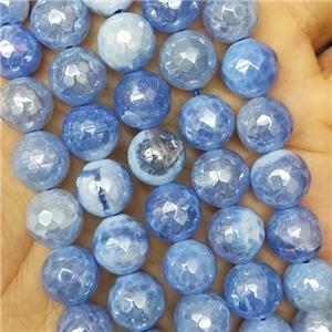blue Fired Agate Beads, faceted round, electroplated, approx 6mm dia