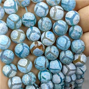 Tibetan Agate Beads Faceted Round Lt.blue Dye B-Grade, approx 12mm dia