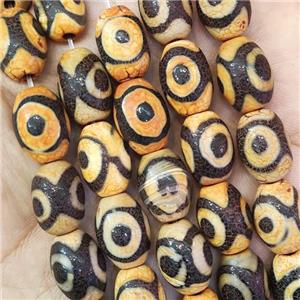 yellow Tibetan Agate barrel Beads Evil Eye, approx 10-14mm, 25pcs per st