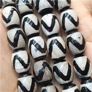 Tibetan Agate barrel Beads wave, approx 12-16mm, 20pcs per st