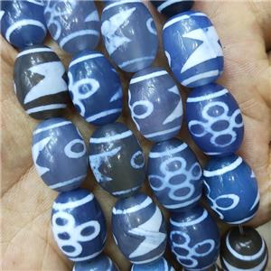 Blue Tibetan Agate Barrel Beads, approx 13-18mm, 20pcs per st